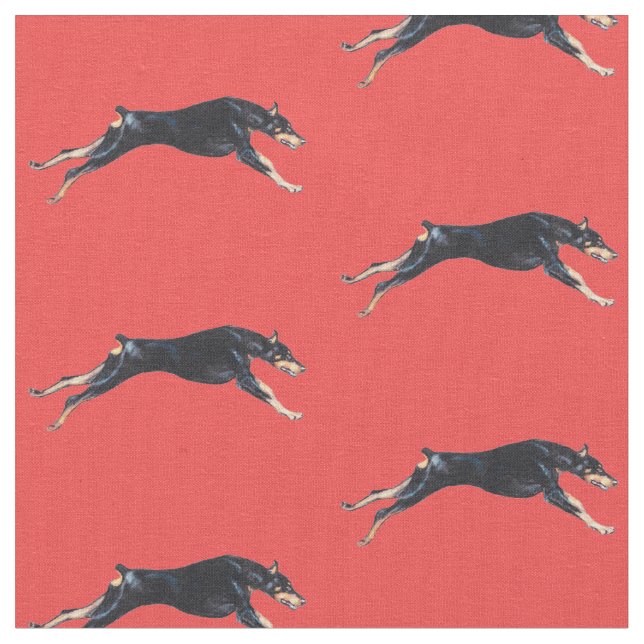 Doberman Pinscher Running Red Hund Art Fabric Tyg (Närbild)