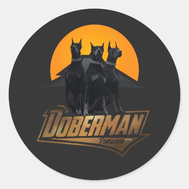 Doberman Pinscher Runt Klistermärke (Framsida)