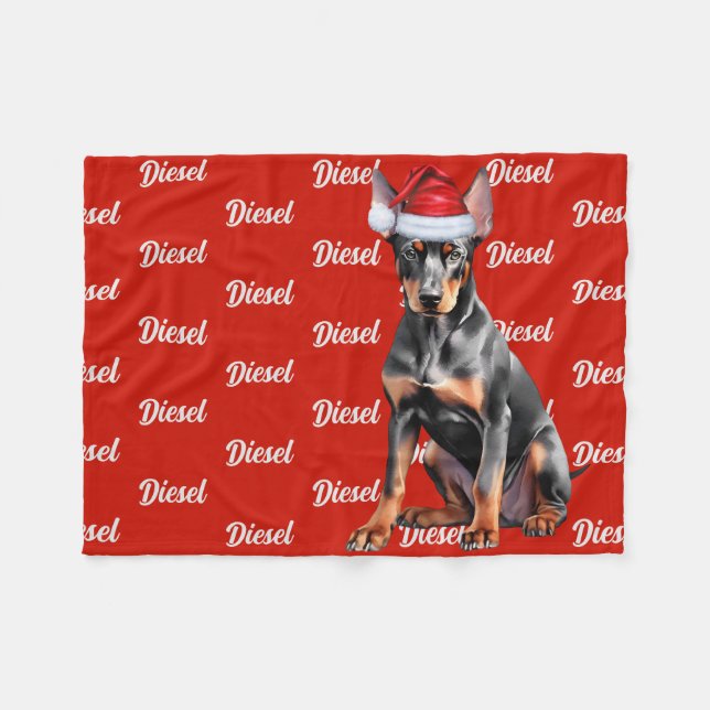 Doberman Pinscher Santa Dog Custom Name Christmas Fleecefilt (Framsidan (Horisontell))
