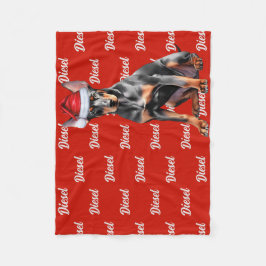 Doberman Pinscher Santa Dog Custom Name Christmas Fleecefilt