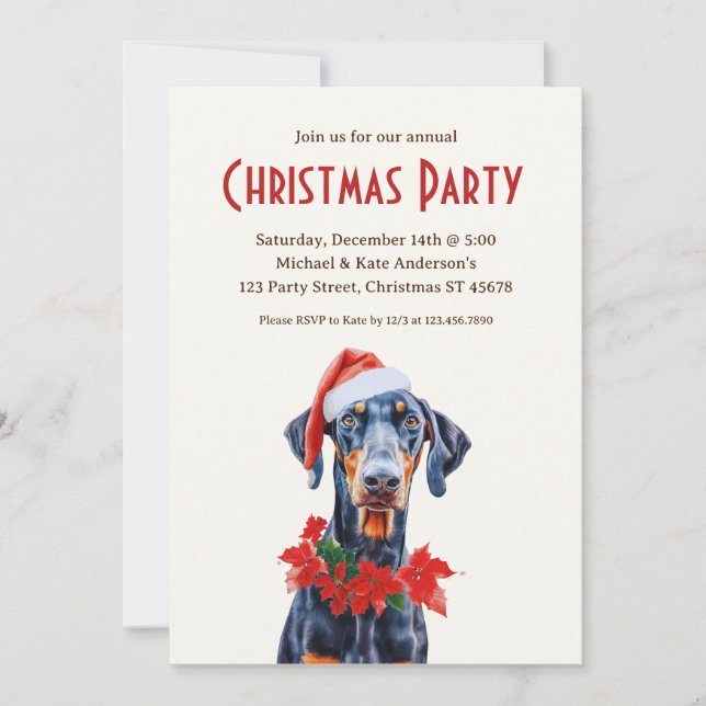 Doberman Pinscher Santa Hat Hund jul Party Inbjudningar (Framsida)