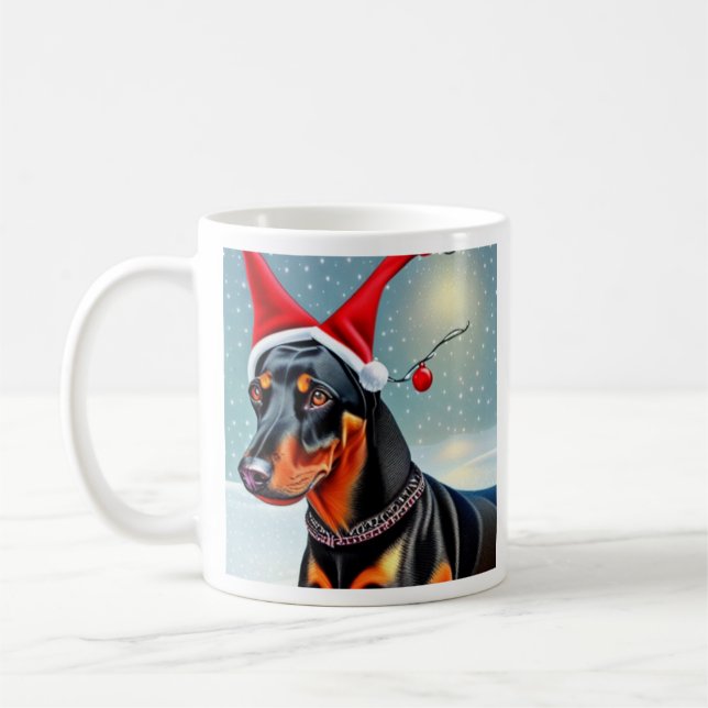 Doberman Pinscher, Santa, julkaffe Mugg (Vänster)