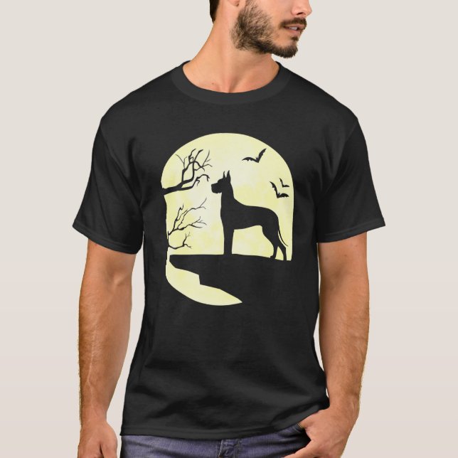 Doberman Pinscher Silhouette i fullmånes Hund Flad T Shirt (Framsida)