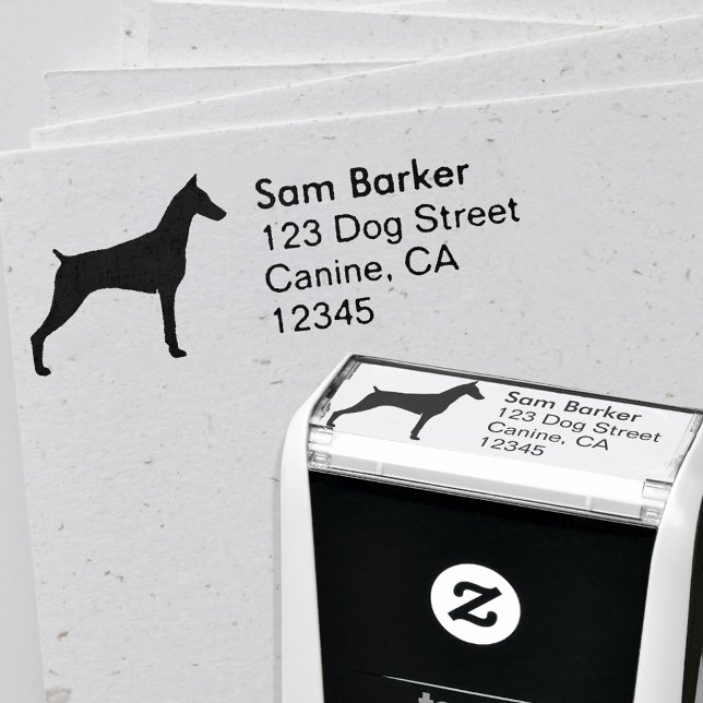 Doberman Pinscher Silhouette Returadress Självfärgande Stämpel (Skapare uppladdad)