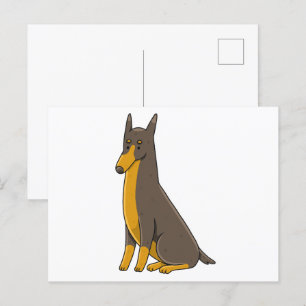 Doberman Pinscher Sitta Tecknad Vykort