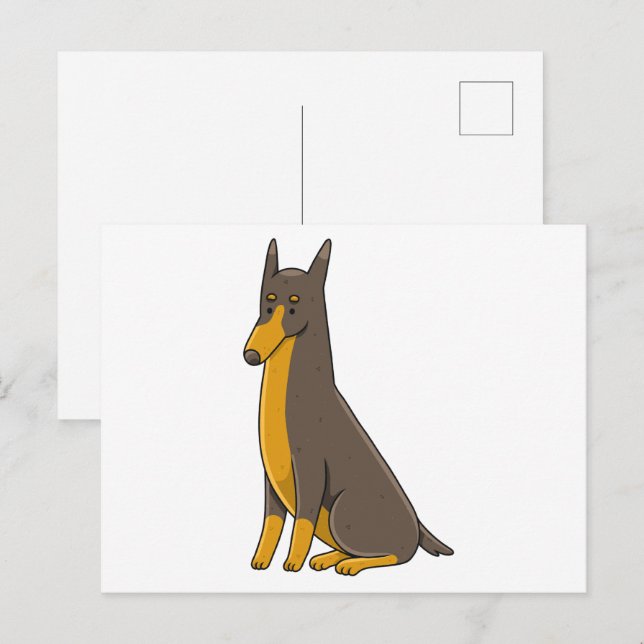 Doberman Pinscher Sitta Tecknad Vykort (Fram/baksida)