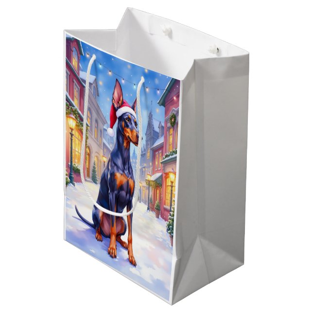 Doberman Pinscher Snowy Village Santa Hat Christma (Framsidan Vinklad)
