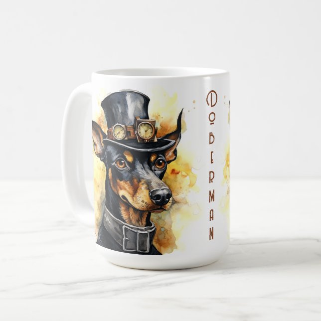 Doberman Pinscher Steampunk Hund Kaffemugg (Framsida vänster)