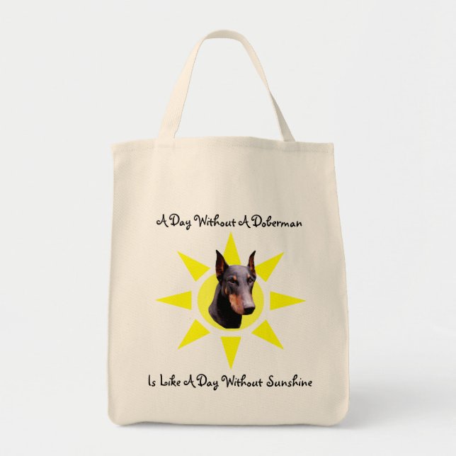 Doberman Pinscher Sunshine Hund Tote Bag Tygkasse (Framsidan)