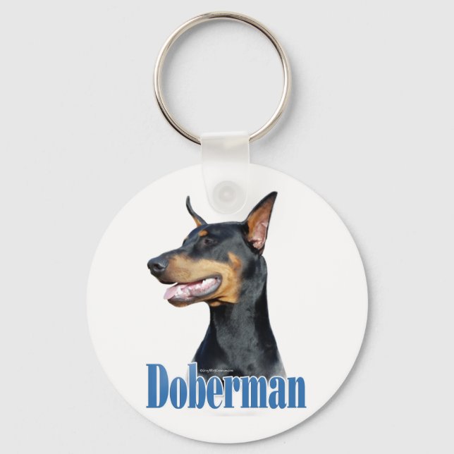 Doberman Pinscher (svart) Namn Nyckelring (Framsida)