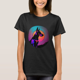 Doberman Pinscher Synthwave 80-tals Retrowave Este T Shirt
