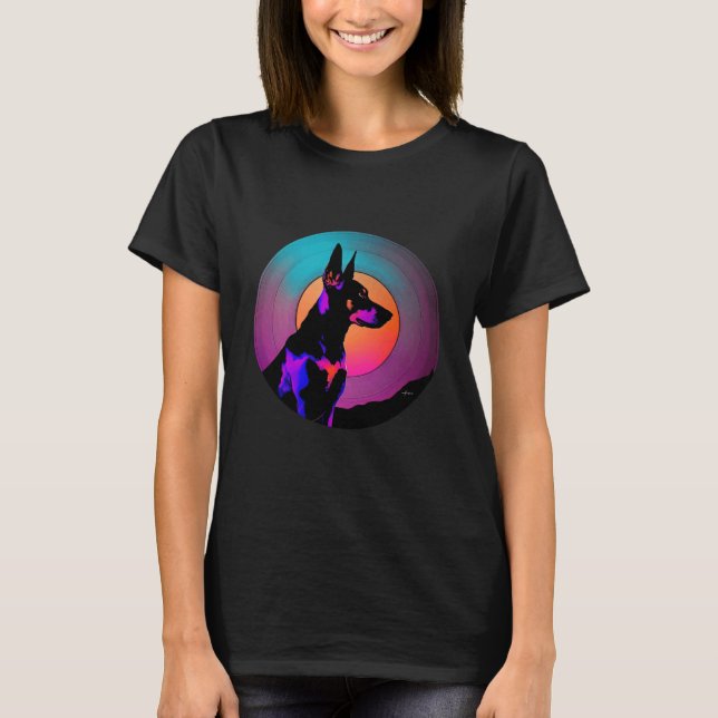 Doberman Pinscher Synthwave 80-tals Retrowave Este T Shirt (Framsida)