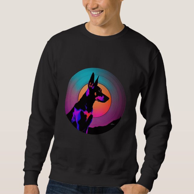 Doberman Pinscher Synthwave 80s Retrowave Aestheti Lång Ärmad Tröja (Framsida)