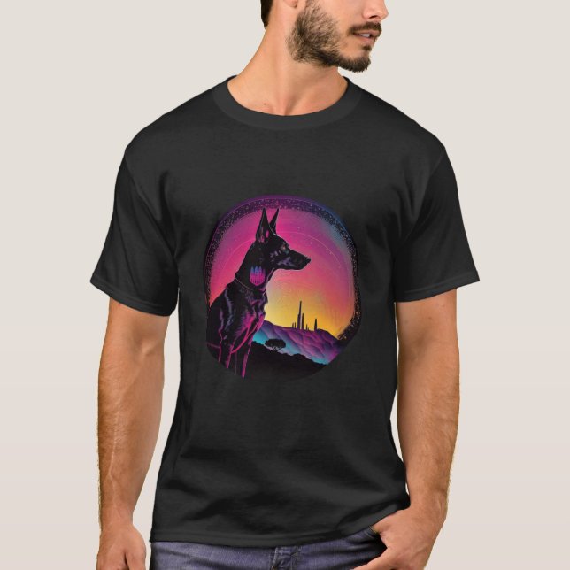 Doberman Pinscher Synthwave 80s Retrowave Aestheti T Shirt (Framsida)