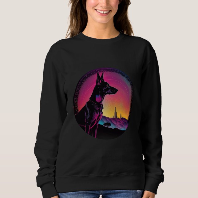 Doberman Pinscher Synthwave 80s Retrowave Aestheti T Shirt (Framsida)