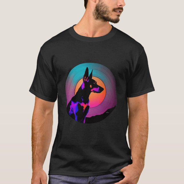 Doberman Pinscher Synthwave 80s Retrowave Aestheti T Shirt (Framsida)