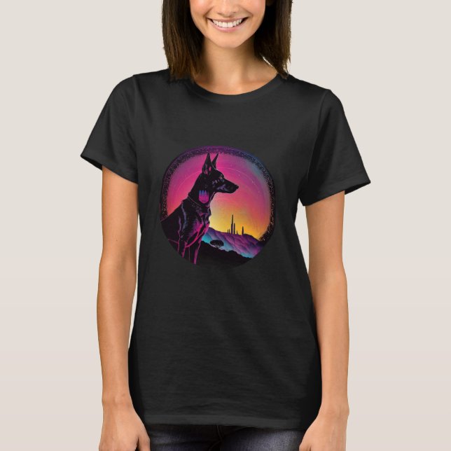 Doberman Pinscher Synthwave 80s Retrowave Estetik T Shirt (Framsida)