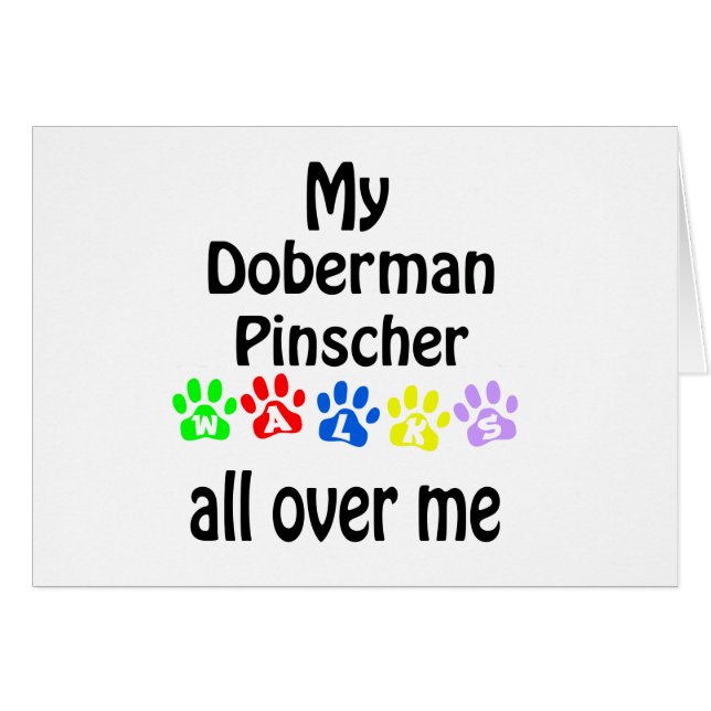 Doberman Pinscher Walks Design Hälsningskort (Framsidan Horizontal)