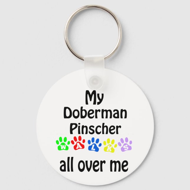 Doberman Pinscher Walks Design Nyckelring (Framsida)