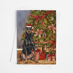 Doberman Pinscher Watercolor Julgran Kort