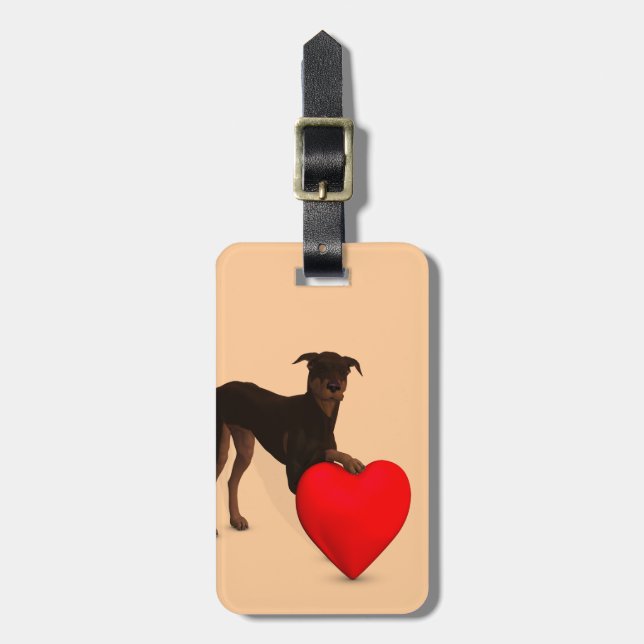 Doberman Pinscher with Heart Bagagebricka (Vertikal Framsida)