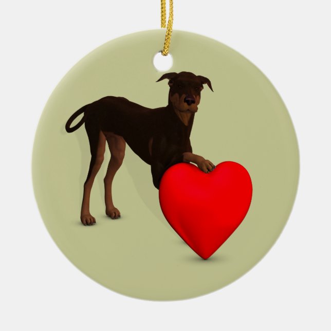 Doberman Pinscher with Heart Julgransprydnad Keramik (Framsidan)