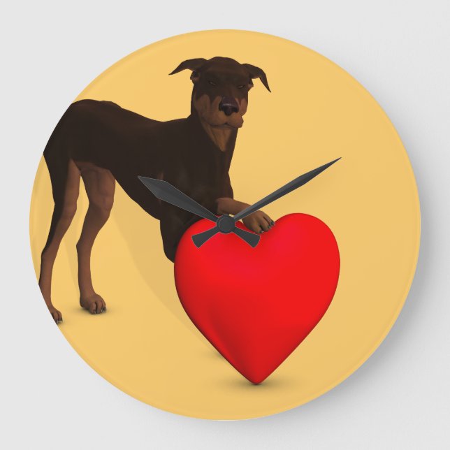 Doberman Pinscher with Heart Stor Klocka (Framsida)