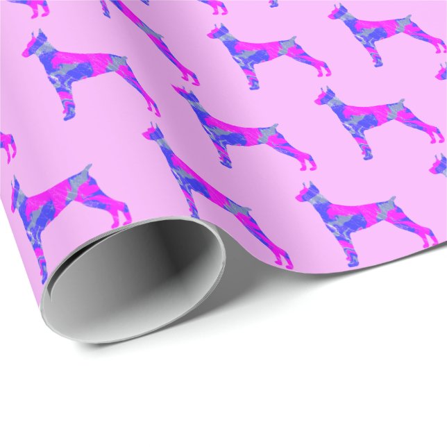 Doberman Pinshe Hund Silhouette Rosa/Blue Rosa Gif Presentpapper (Rullad Hörn)