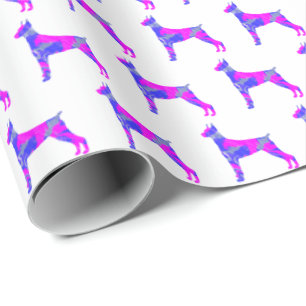 Doberman Pinsher Hund Silhouette Rosa/Blue White Presentpapper