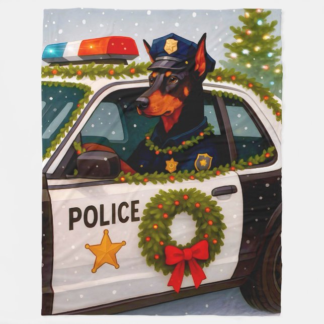 Doberman Police Holiday Blanket  Fleecefilt (Framsidan)