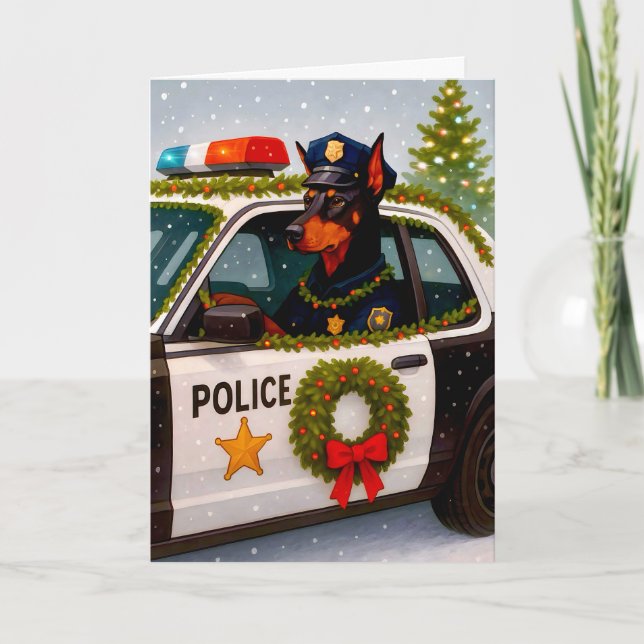 Doberman Police Holiday Card  Helgkort (Framsida)