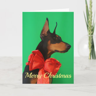 Doberman Potrait med den röda julpilbågen Kort