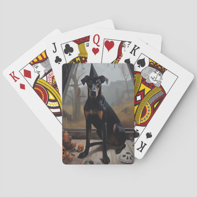 Doberman Pumpkins Halloween Skräckinjagande Casinokort (Baksidan)