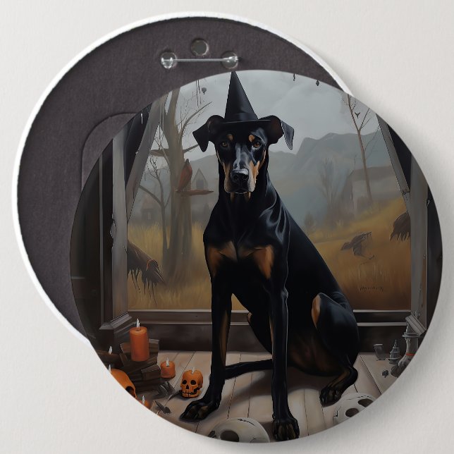 Doberman Pumpkins Halloween Skräckinjagande Knapp (Framsida & baksida)