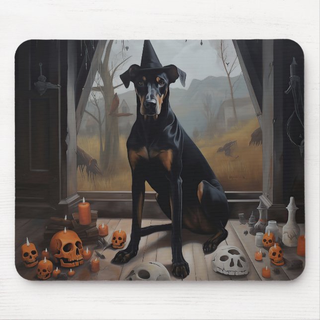Doberman Pumpkins Halloween Skräckinjagande Musmatta (Framsidan)