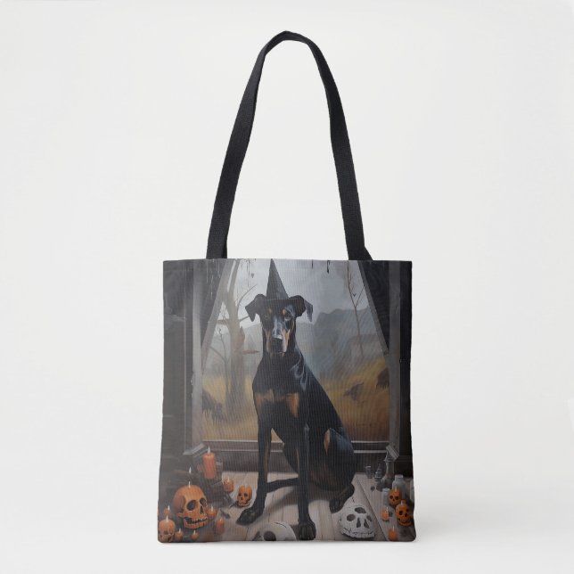 Doberman Pumpkins Halloween Skräckinjagande Tygkasse (Framsida)