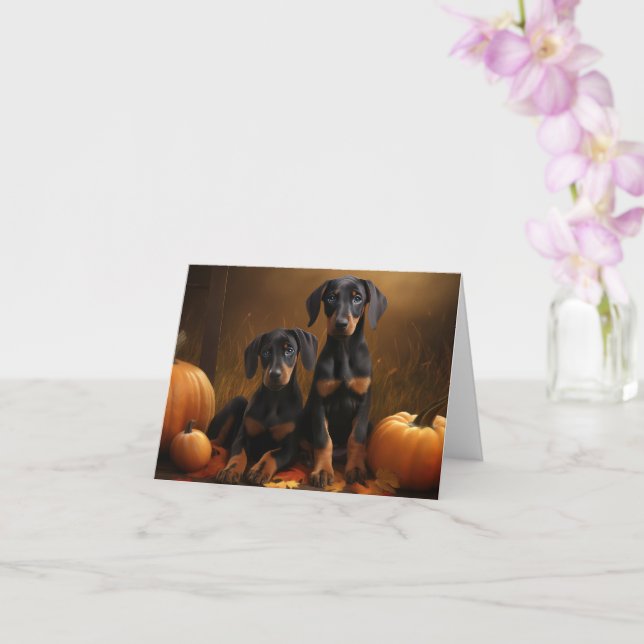 Doberman Puppy Autumn Delight Pumpkin Kort (Orkide)