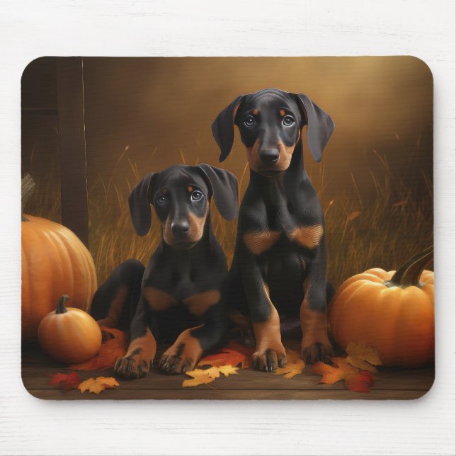Doberman Puppy Autumn Delight Pumpkin Musmatta (Framsidan)