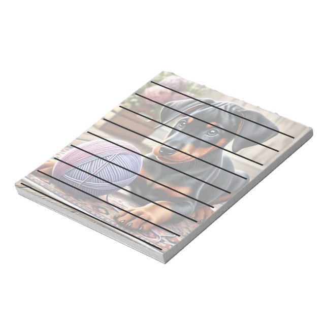 Doberman Puppy med Boll på ett färgstarkt Matta Anteckningsblock (Roterad)