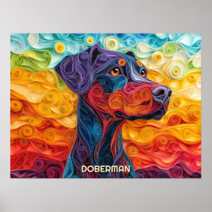 Doberman Quilling Art Porträtt Poster