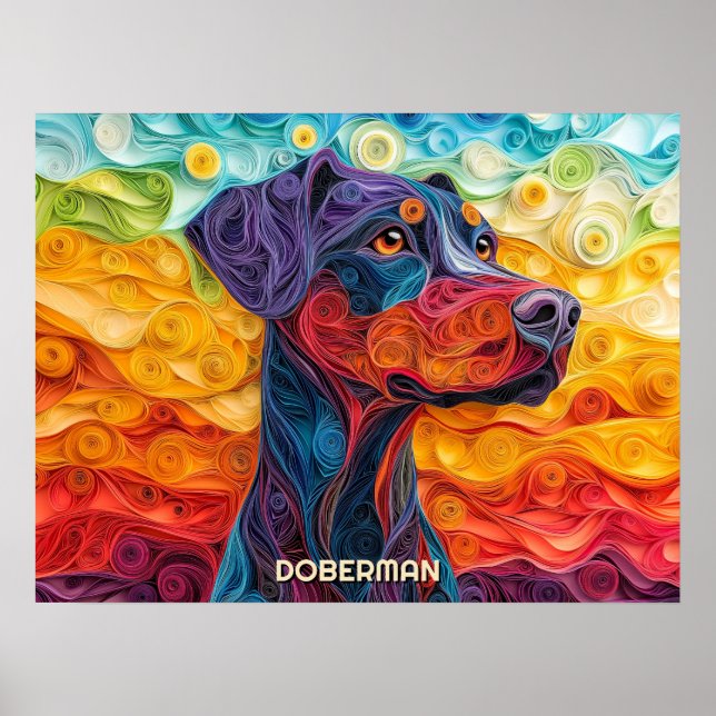 Doberman Quilling Art Porträtt Poster (Framsidan)