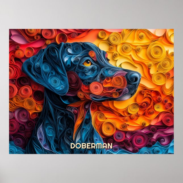 Doberman Quilling Art Porträtt Poster (Framsidan)