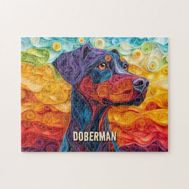 Doberman Quilling Art Porträtt Pussel (Horisontell)