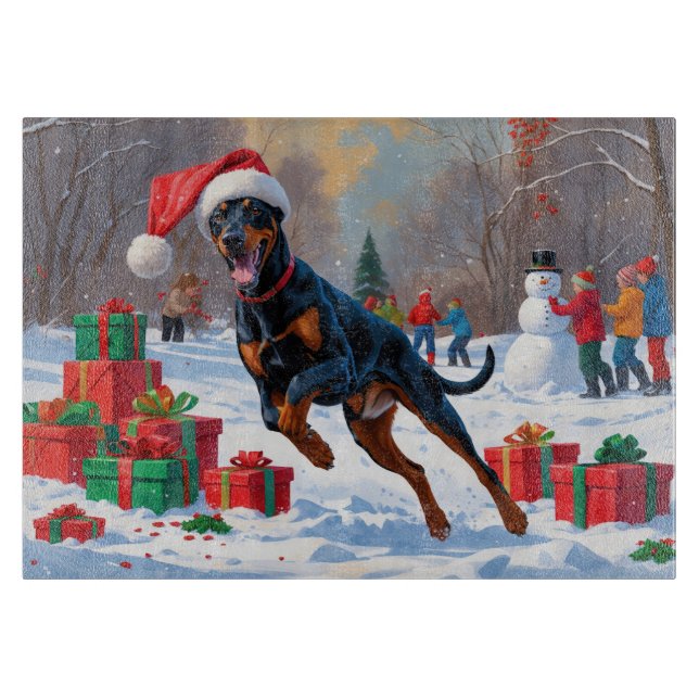 Doberman Runin i Snö med julklapp (Framsidan)