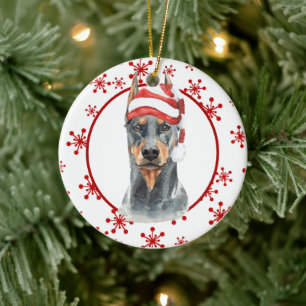 Doberman Santa Hat Red Snowflake-mall Julgransprydnad Keramik