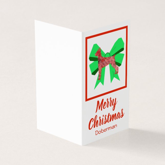 Doberman Silhouette-julafton Hund & Bow Gift Märkr Kort (Utsida)
