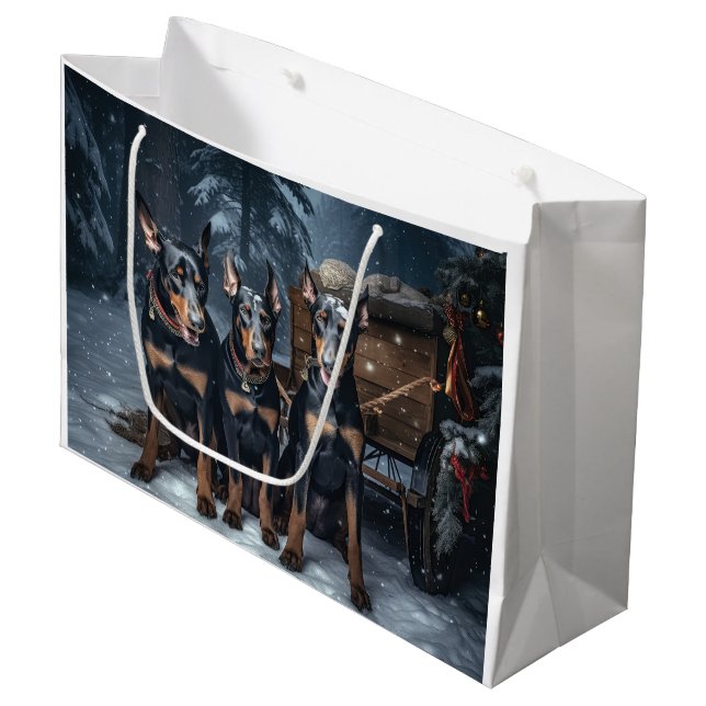 Doberman Snowy Sleigh-juldekretet (Framsidan Vinklad)