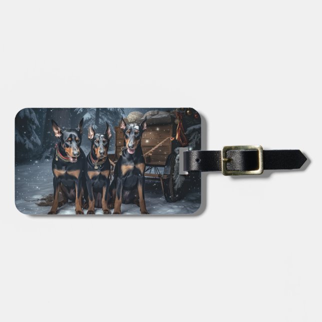 Doberman Snowy Sleigh-juldekretet Bagagebricka (Horisontell Framsida)