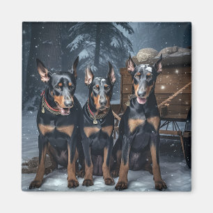 Doberman Snowy Sleigh-juldekretet Magnet