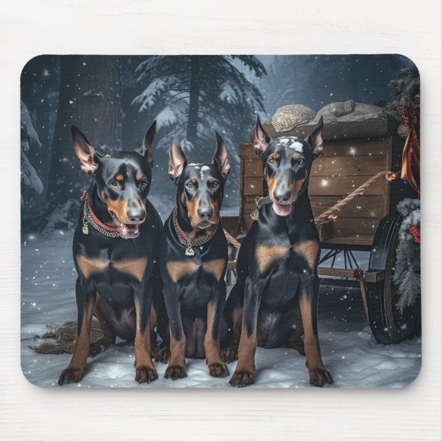 Doberman Snowy Sleigh-juldekretet Musmatta (Framsidan)